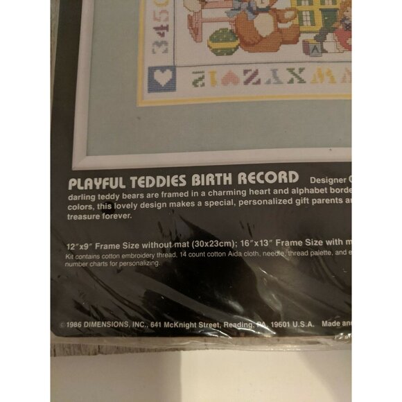 Dimensions Counted Cross Stitch Kit Playful Teddies Birth Record Unused - Picture 3 of 6